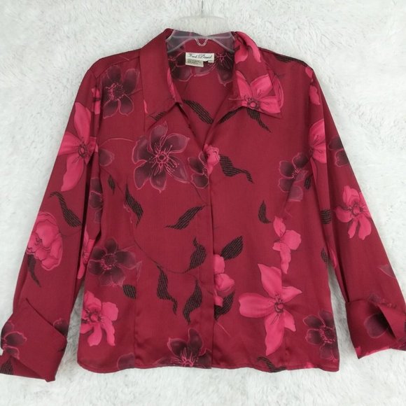 Vintage Fred David Womens Shirt Button Down Red‎ Floral Long Sleeve L - Picture 1 of 11